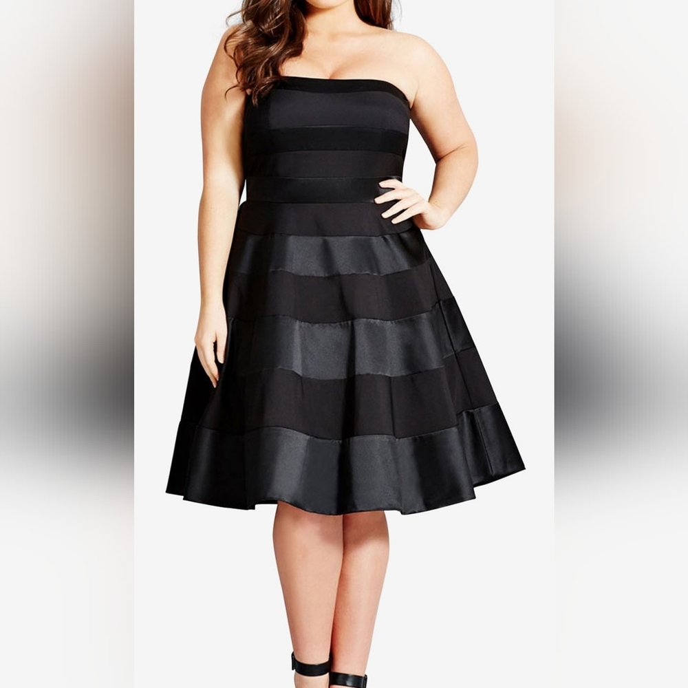NWT City Chic Trendy Satin-Stripe Black Party Dress